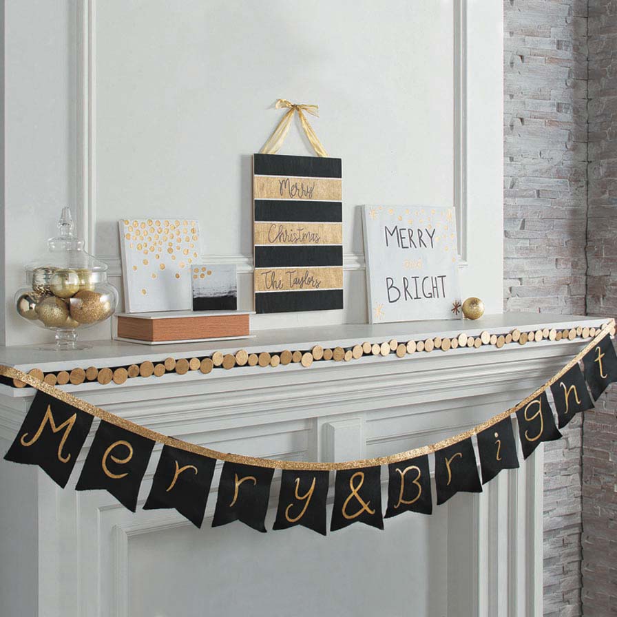 Shop It: Black &amp; Gold Christmas Mantel Idea | Fun365